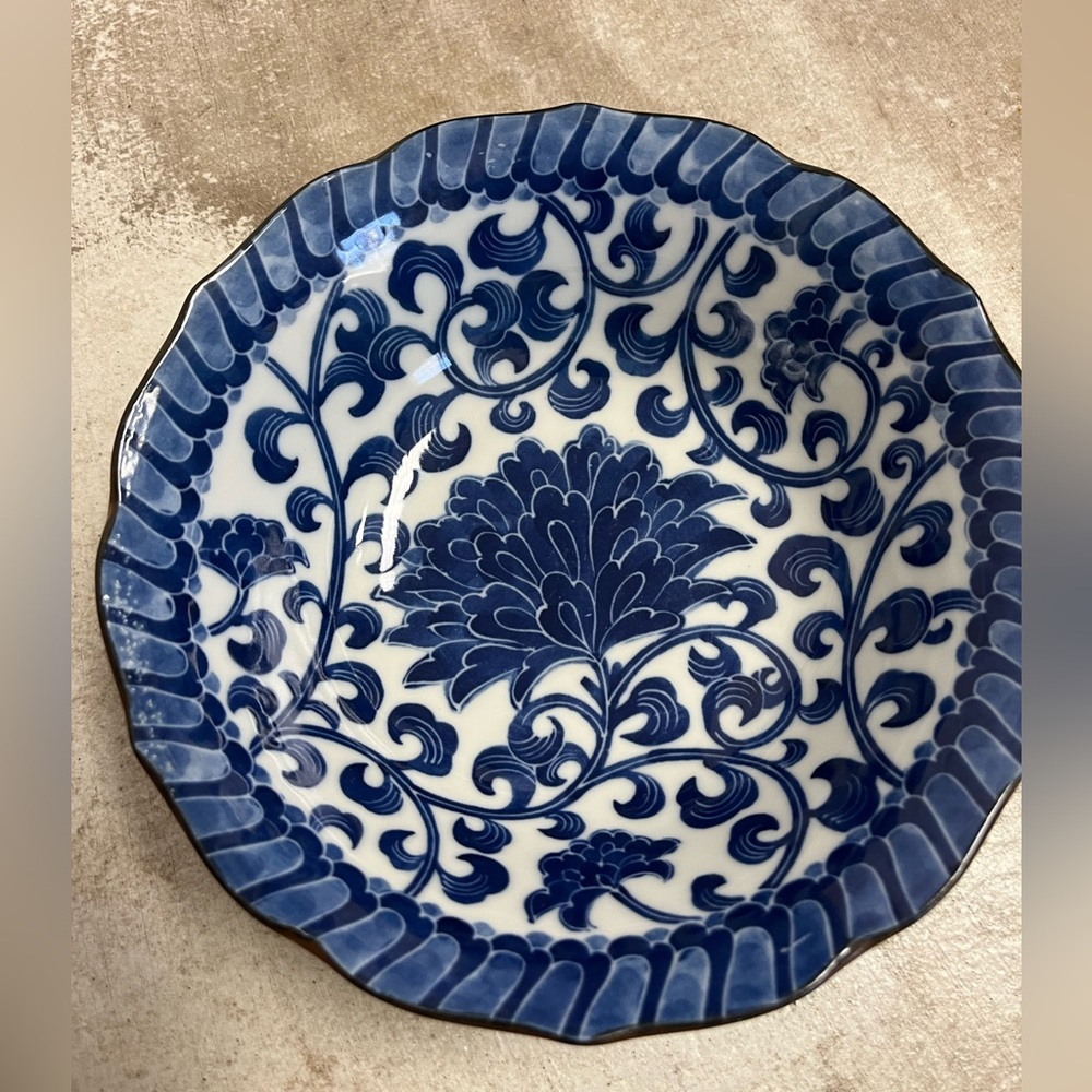 VTG Andrea Blue & White 7.5” bowl. Pattern Blue Mum porcelain made in Japan
